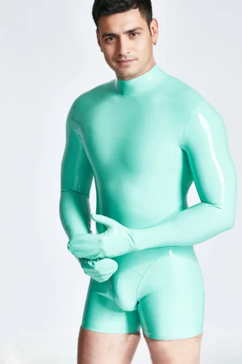 Male Mitten-Sleeved Neck Entry Short Catsuit