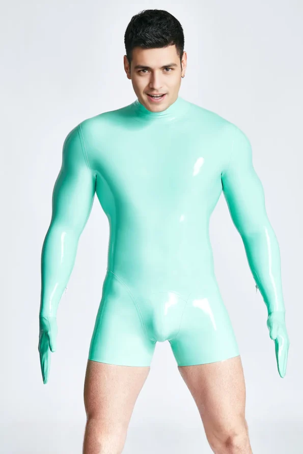 Male Mitten-Sleeved Neck Entry Short Catsuit