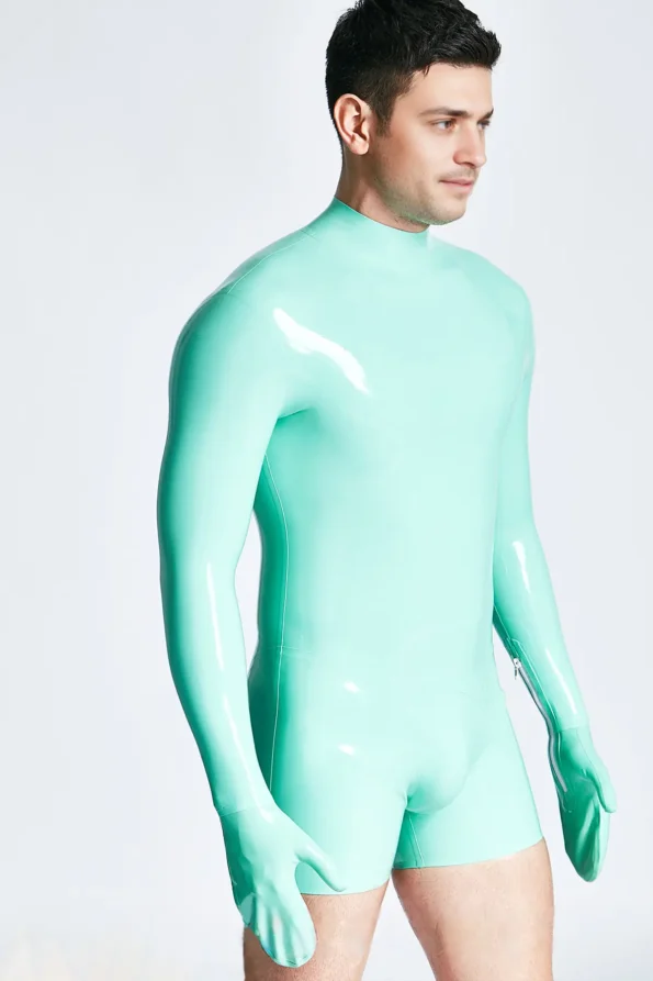 Male Mitten-Sleeved Neck Entry Short Catsuit