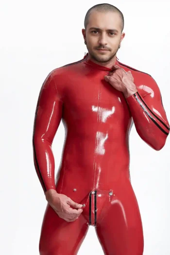 Male Double Lines Shoulder-Zipper Latex Catsuit