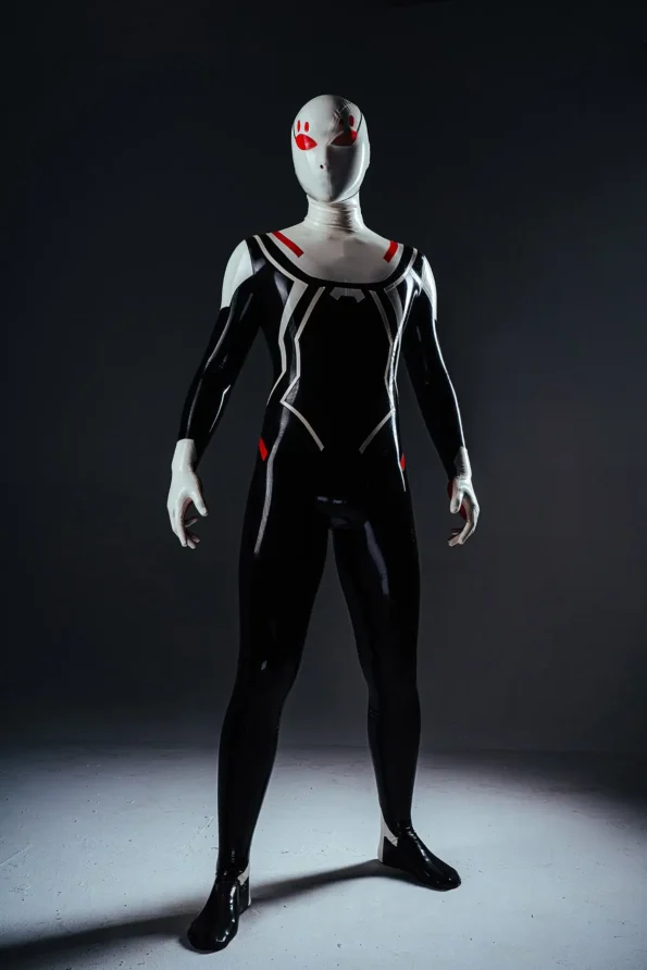 Male White-Headed Spidey Latex Costume Catsuit