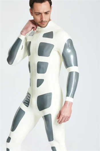 Male Silver Streak Rubber Catsuit