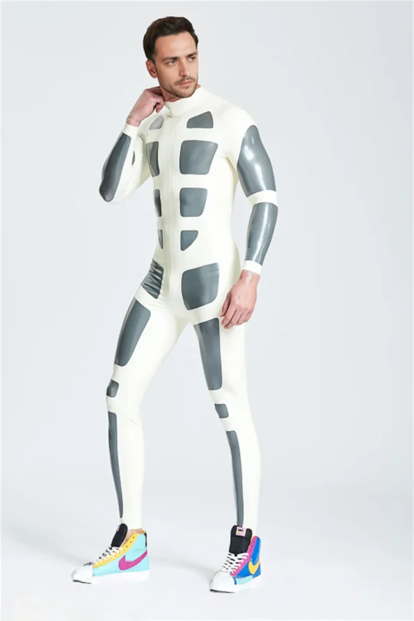 Male Silver Streak Rubber Catsuit