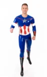 Male American Hero Latex Neck Entry Cosplay Catsuit With Feet