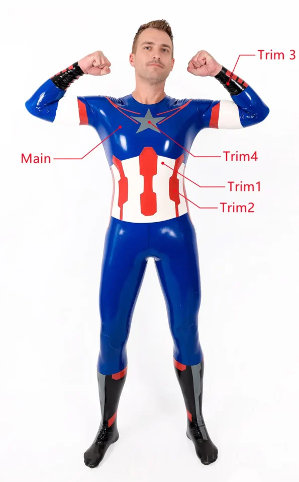 Male American Hero Latex Neck Entry Cosplay Catsuit With Feet