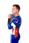 Male American Hero Latex Neck Entry Cosplay Catsuit With Feet