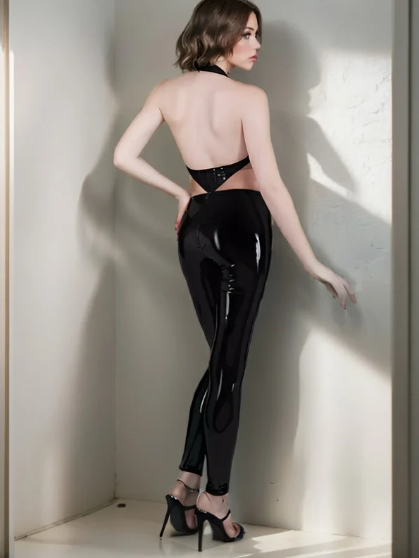 Sexy Naked Back Latex Bodysuit.