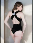 Sexy Cross Bare Back Latex Bodysuit