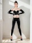 Seductive Shining Black Latex Leggings with a zipped crotch