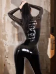 Black women's latex suit custommade transparent