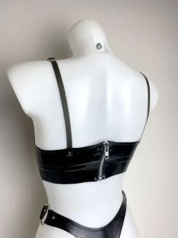 Latex bra with studs and silver hardware in any colour