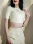 White latex shot sleeve crop top