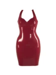 Latex pencil dress showcases bra cups