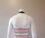 Latex Pin Striped Halter Neck, Under Boob Crop Top with Popper Fastening Collar