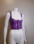 Latex Pin Striped Halter Neck, Under Boob Crop Top with Popper Fastening Collar