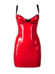 Latex pencil dress showcases bra cups