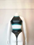 Latex Two Piece, High Neck Crop Top and High-waist Thong