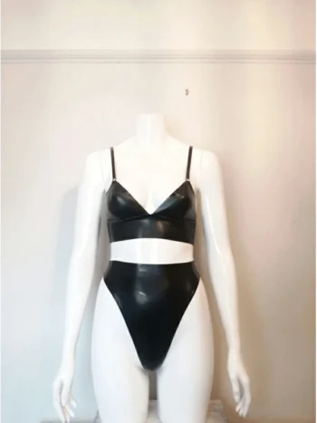 Latex Bra and High-waist Thong, Two Piece Set