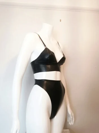 Latex Bra and High-waist Thong, Two Piece Set