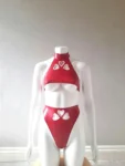 Latex Triple Heart Set with Under boob Halter Top and High-waist Thong