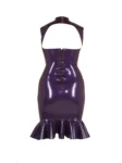 Latex dress showcases a bust opening