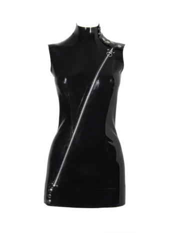 Fitted sleeveless latex mini dress