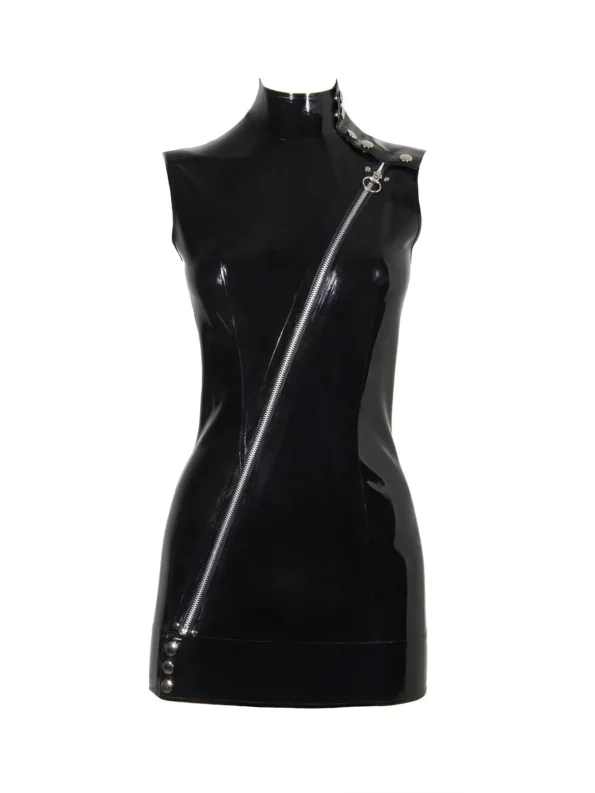 Fitted sleeveless latex mini dress