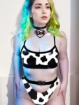 Cow print latex Keyhole bra& bikini Set