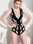 Latex Bodysuit Cage, in Black and Translucent Natural. lingerie.