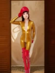 Catsuit latex combination Metallic Gold