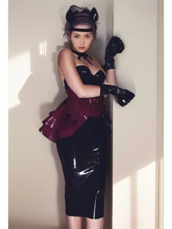 Latex Three Layer Belted Peplum