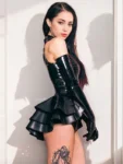 Latex Three Layer Belted Peplum