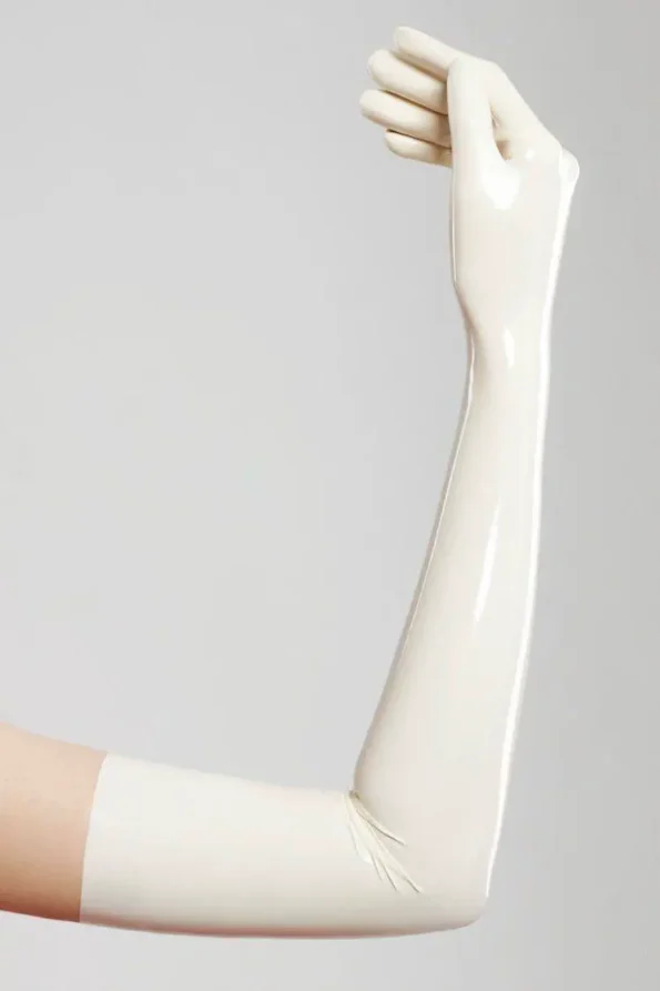 Long gloves made of molded latex in white color