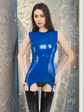 Latex top with suspender clips for stockings