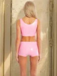 Pink latex top and shorts