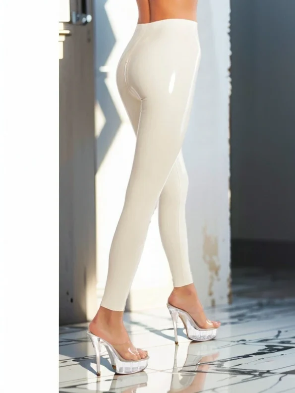 White latex leggings with double slider crotch zipper