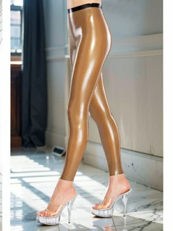 Latex leggings with contrast waistband