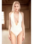 Latex one-piece swimsuit with sexy decollete