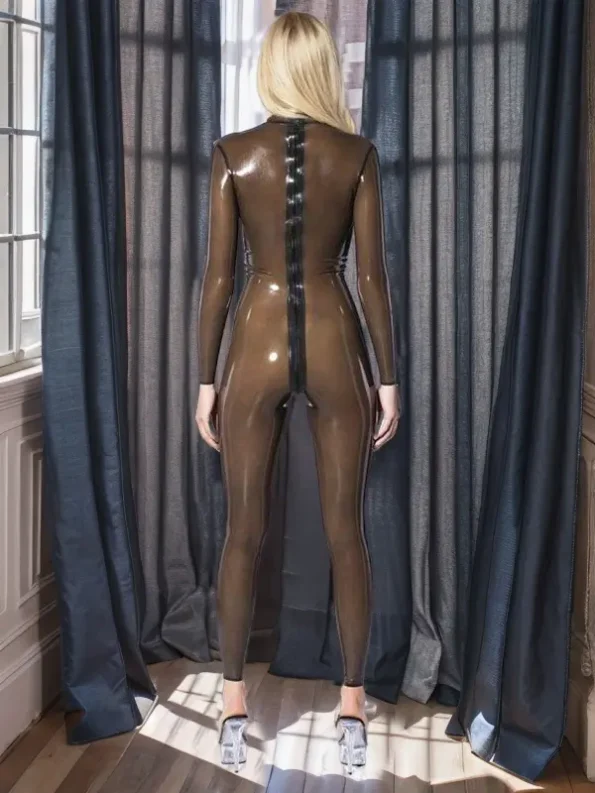 LATEX CATSUIT WITH A FULL LENGTH THREE SLIDERS ZIPPER