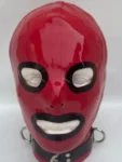 Latex Hood Contrast pin hole eyes & zip mouth.