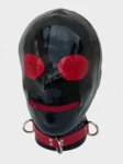 Latex Hood Contrast pin hole eyes & zip mouth.