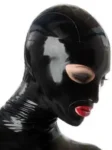 Latex Hood Contrast pin hole eyes & zip mouth.