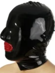 Latex hood with tongue and perforated eye holes