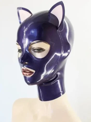 Latex Rubber Cat Hood with attached ears