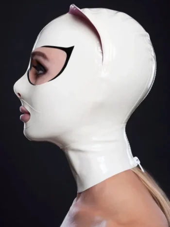 Latex cat mask with eyelashes and pink ears