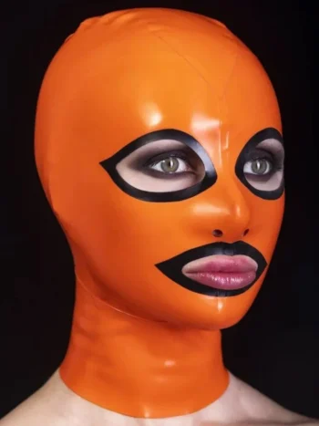 Latex mask with back zipper and contrasting eyes and mouth