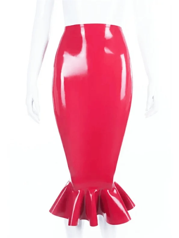 Latex Pencil Skirt With Ruffle