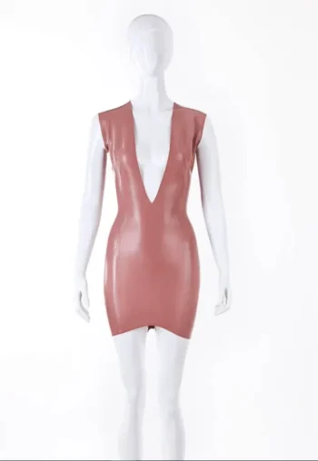 V Cleavage Latex Mini Dress