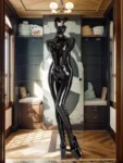 Black Combination Catsuit Latex Integral Full Cover Rubber