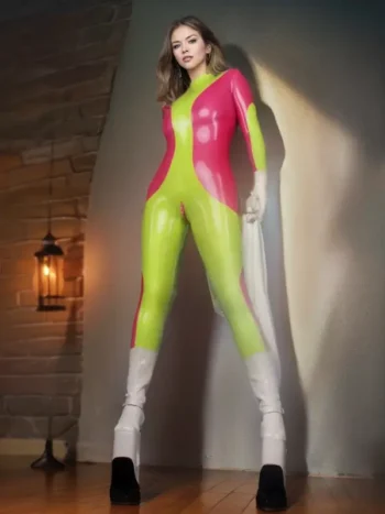 Tall futuristic rubber catsuit